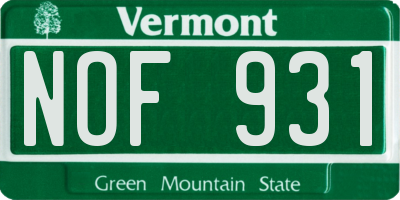 VT license plate NOF931