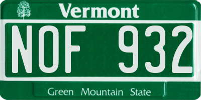 VT license plate NOF932