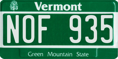 VT license plate NOF935