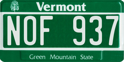 VT license plate NOF937