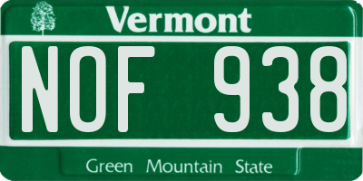 VT license plate NOF938