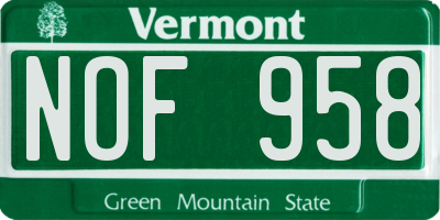 VT license plate NOF958