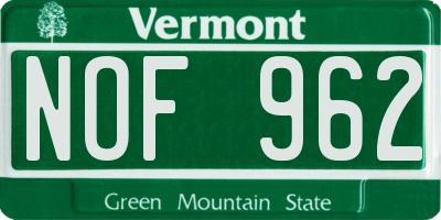 VT license plate NOF962