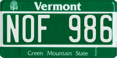 VT license plate NOF986