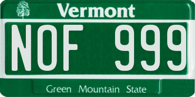VT license plate NOF999