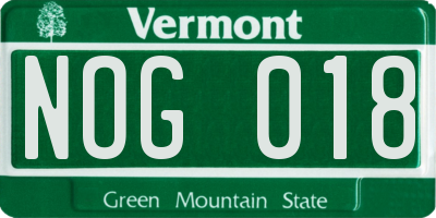 VT license plate NOG018