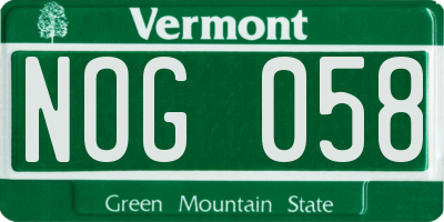 VT license plate NOG058