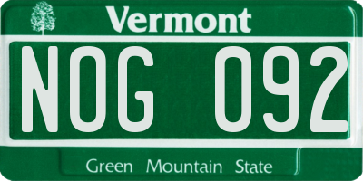 VT license plate NOG092