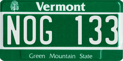 VT license plate NOG133