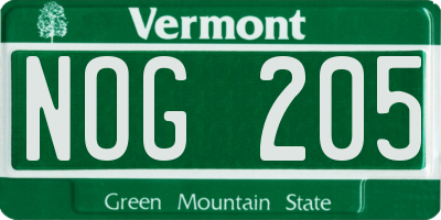VT license plate NOG205