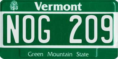 VT license plate NOG209