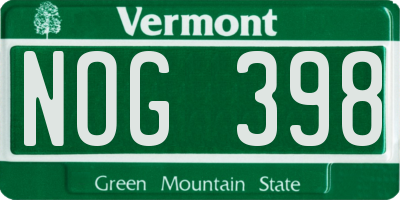 VT license plate NOG398