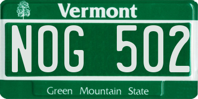 VT license plate NOG502