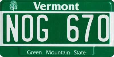 VT license plate NOG670
