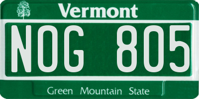 VT license plate NOG805