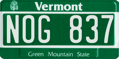 VT license plate NOG837
