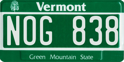 VT license plate NOG838