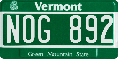 VT license plate NOG892