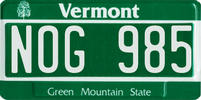 VT license plate NOG985