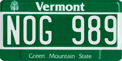 VT license plate NOG989