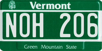 VT license plate NOH206
