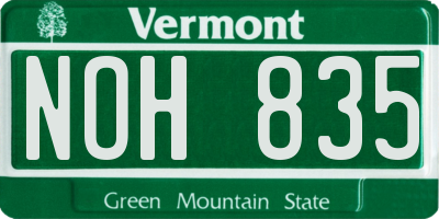 VT license plate NOH835