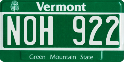 VT license plate NOH922