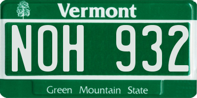VT license plate NOH932