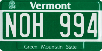 VT license plate NOH994