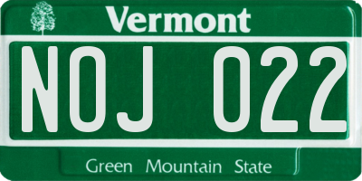 VT license plate NOJ022