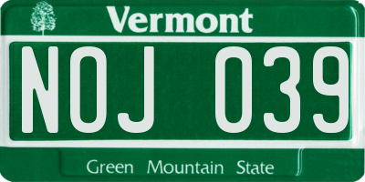 VT license plate NOJ039