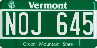 VT license plate NOJ645