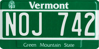 VT license plate NOJ742
