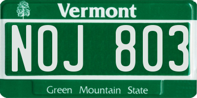 VT license plate NOJ803