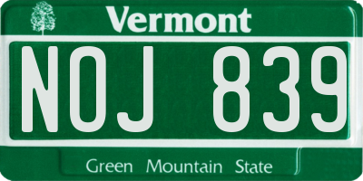 VT license plate NOJ839
