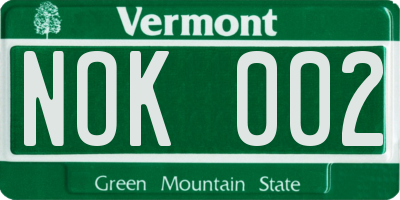 VT license plate NOK002