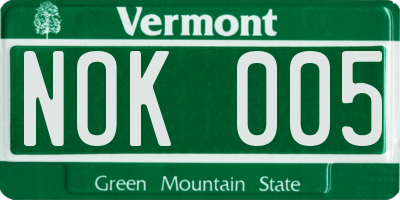 VT license plate NOK005