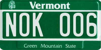 VT license plate NOK006