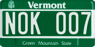VT license plate NOK007