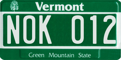 VT license plate NOK012