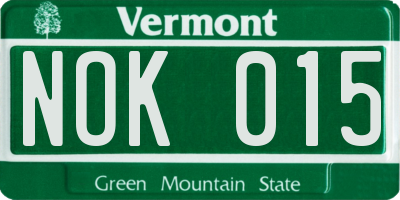 VT license plate NOK015