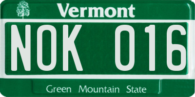 VT license plate NOK016