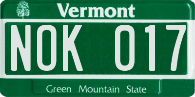 VT license plate NOK017