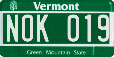 VT license plate NOK019