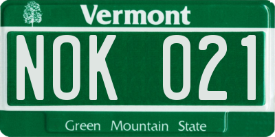 VT license plate NOK021