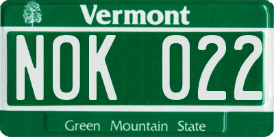 VT license plate NOK022