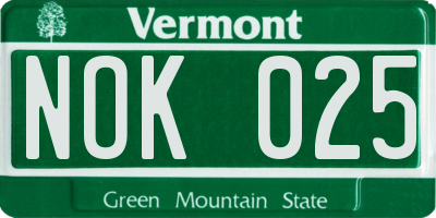 VT license plate NOK025