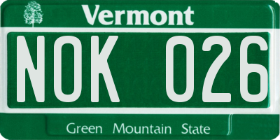 VT license plate NOK026