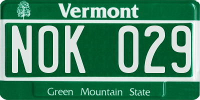 VT license plate NOK029