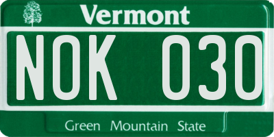 VT license plate NOK030